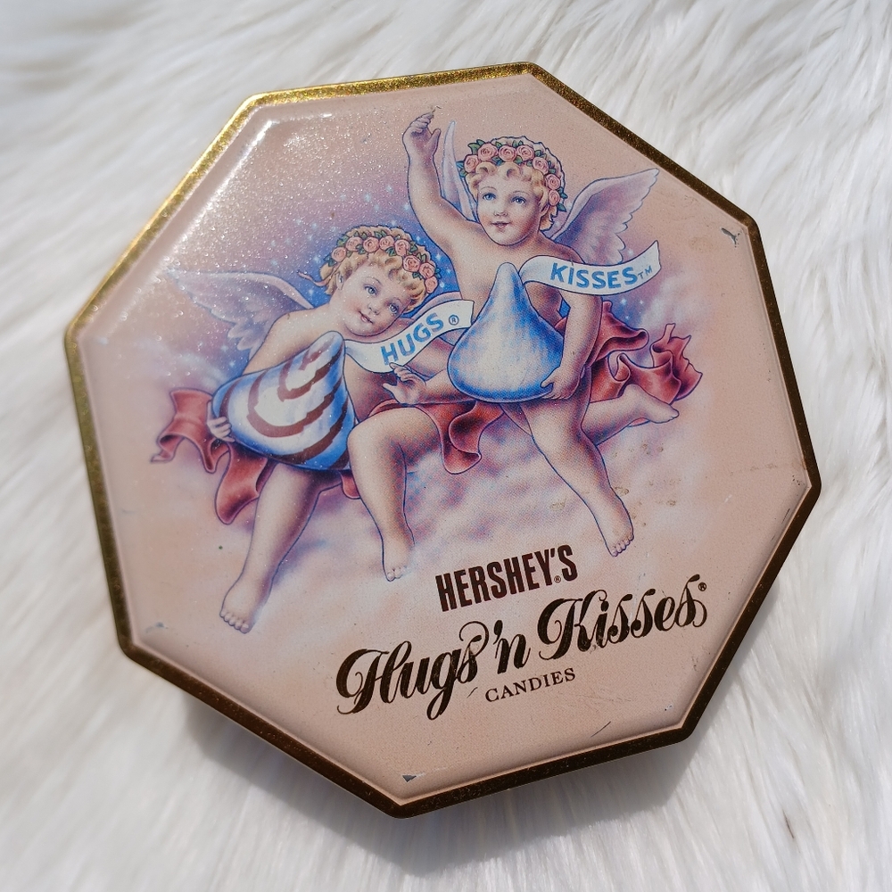 Vintage Hershey's Hugs n Kisses Candy Tin Container 90s 1990s Hershey Decor vtg